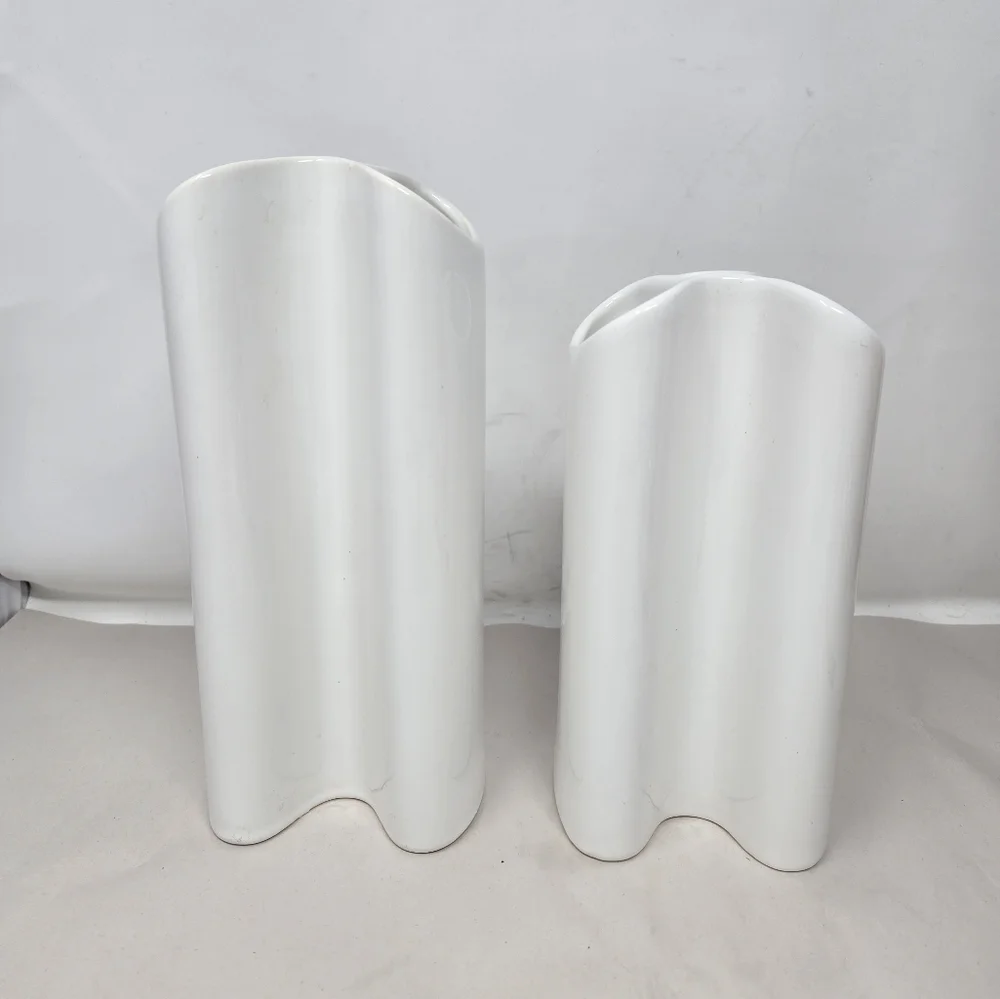 Vintage Dansk White Ceramic Pair of Double Vases Style Modernist Curvaceous